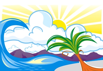 This vector graphic is representative of all the options available to someone planning a vacation in the United States ... the ocean, the mountains ... and palm trees ... something for everyone.  Graphic by Michael Lorenzo of Pasig, the Philippines.